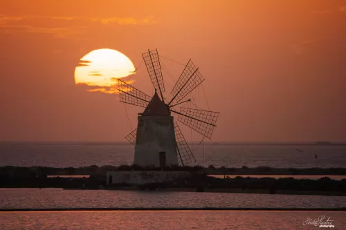 Sunset behind the windmill